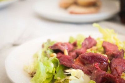 Salade de gésiers au vinaigre de framboise